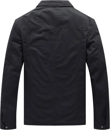 Vista 2 de Chaqueta WenVen con solapa, estilo militar, de algodón de lona, casual, para hombre