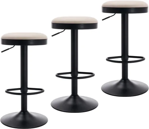 Vista 11 de CIMOTA Juego de 1 taburetes de bar redondos giratorios con espalda descubierta ajustable, taburete de bar moderno industrial de piel sintética