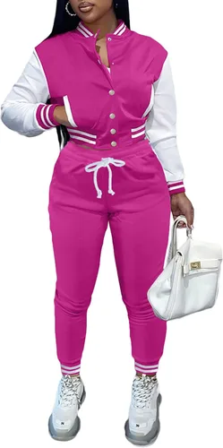Fooullaide - Chaqueta varsity para mujer con sudadera, conjunto de 2 piezas, sudadera con capucha, chaqueta de botones estilo letterman, conjunto de