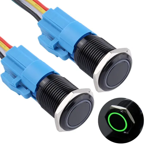 Vista 17 de 2 piezas de interruptor de botón de presión momentáneo de 16 mm 12V-24V LED de anillo 1NO 1NC impermeable (ON)-Apagado Cáscara de botón de metal