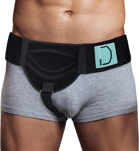 Abdomencare Cinturón de soporte de hernia inguinal para hombres y mujeres con 2 almohadillas de compresión - Cinturón de hernia para hombres
