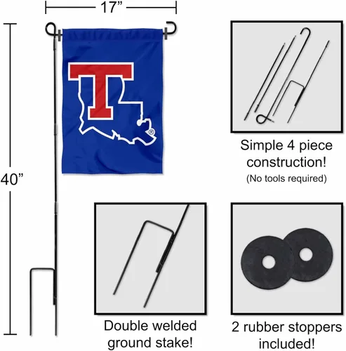 Vista 2 de College Flags & Banners Co. La Tech Bulldogs - Juego de soporte para bandera y poste de bandera de jardín