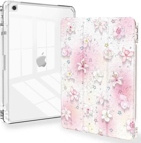 Vista 17 de Feams Funda para iPad de 9ª generación, funda triple para iPad 10.2, cubierta trasera transparente con soporte para lápiz y apagado Ángel