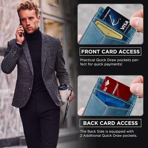 Vista 4 de SERMAN BRANDS RFID Blocking Wallet Slim Bifold - Genuine Leather Minimalist Front Pocket Wallets for Men with Money Clip Gift