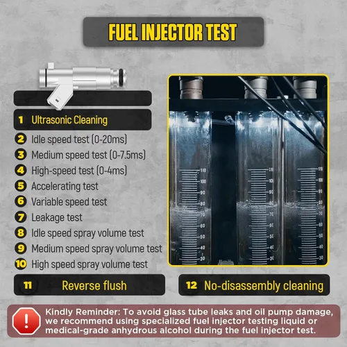 Vista 4 de CMTOOL 12 funciones, máquina de prueba de inyector de combustible ultrasónico, kit de limpieza y prueba de inyector de 4 cilindros de 70 W, 9 modos