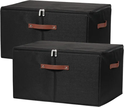 Vista 46 de Contenedores de almacenamiento con tapa con cremallera de tela de algodón y lino, cestas de almacenamiento con tapa, cajas plegables lavables