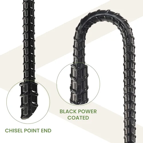 Vista 3 de Juego de 8 estacas de refuerzo de 24 pulgadas, anclajes de suelo resistentes con gancho en J, soporte de planta de acero curvado con extremo