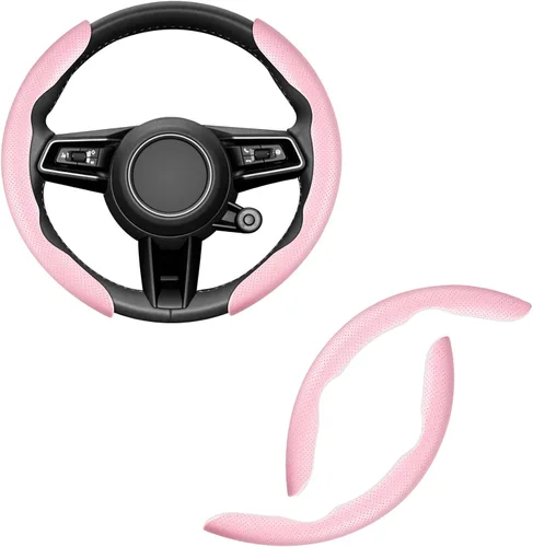 Vista 9 de Amiss Funda de cuero de napa para volante, 2 protectores de rueda segmentados, funda universal para volante de automóvil del 99% (negro)