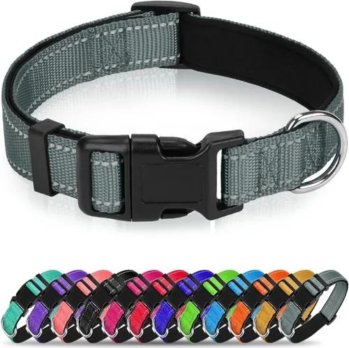 Vista 14 de Collar reflectante para perro, collar de neopreno suave de nailon acolchado para mascotas con hebilla de liberación rápida, diseño sin