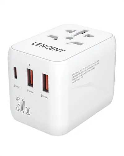 Vista 12 de LENCENT Adaptador universal de enchufe de viaje, adaptador de corriente internacional con doble salida de CA, cargador de pared mundial para EE. UU.