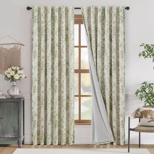 Vista 37 de JINCHAN Cortinas de mezcla de lino con flores para sala de campo francés, cortinas para sala de estar de 84 pulgadas de largo, cortinas impresas