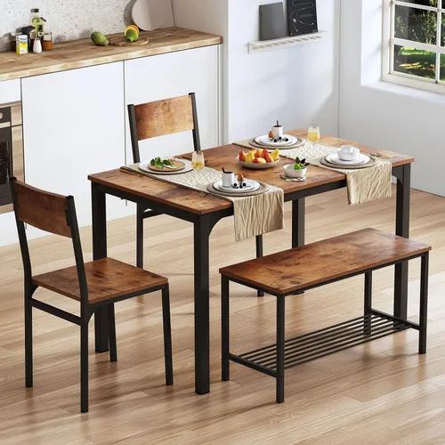Vista 7 de DlandHome Juego de mesa de comedor para 4 mesas de cocina, mesa de cocina con sillas, juegos de mesa de comedor y sillas, mesa de comedor Retro