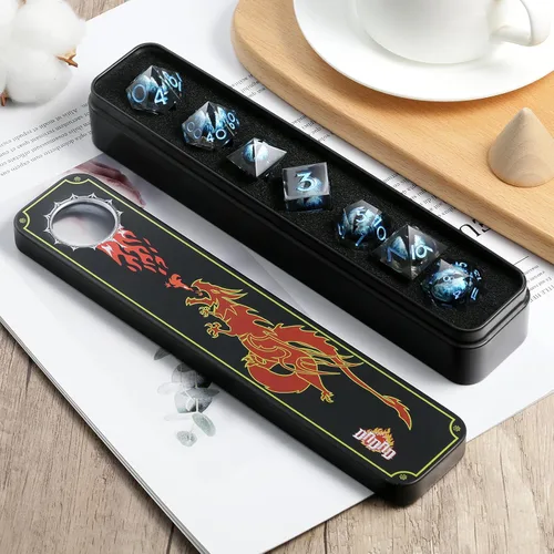 Vista 10 de DNDND Dados de Resina Ojo DND de Borde Afilado Dado de D&D con Estuche de Regalo para Juego de Dungeons and Dragons (Ojo de Dragón Verde)