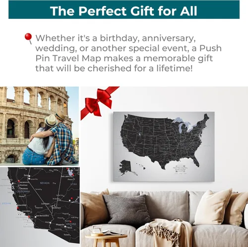 Vista 14 de Personalized Canvas Rolled Poster United States Map Wall Art – Large 24" x 36" Black Ice USA Map Poster – Push Pin Travel Decor for Home or Office