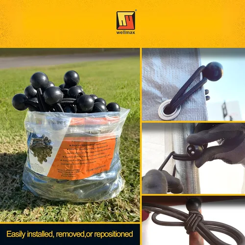 Vista 3 de Wellmax - Paquete de 100 cuerdas elásticas de bolas de 6 pulgadas – Resistentes, versátiles y construidas para durar, ideales para camping, amarres