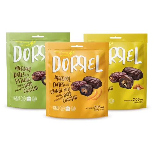 Vista 17 de DORREL - Dátiles cubiertos de chocolate negro belga (Medjool) con relleno de nueces, aperitivo de chocolate vegano de alta energía, delicioso
