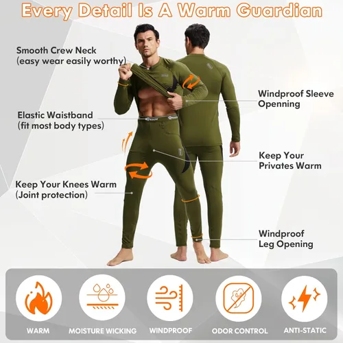 Vista 7 de Thermal Underwear for Men Long Johns Set with Fleece Lined Winter Hunting Gear Warm Base Layer Sport Top Bottom