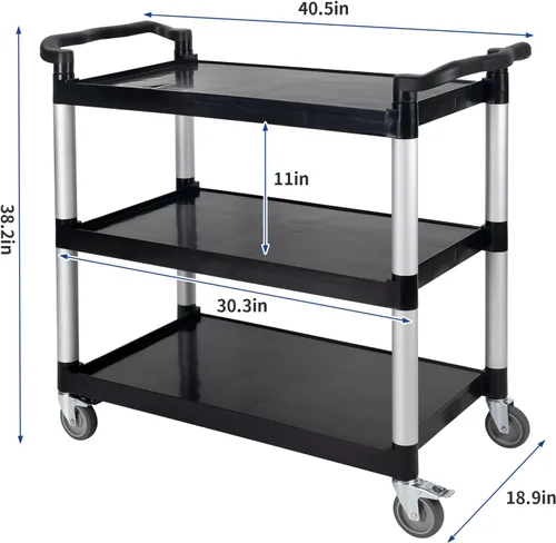 Vista 6 de UNICOO Carrito rodante de 3 niveles resistente, carrito de servicio con ruedas, capacidad de 550 libras, ruedas bloqueables y silenciosas