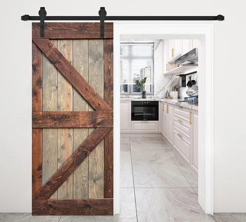 Vista 48 de K Style - Losa para puerta corrediza de granero de madera maciza con acabado de nogal oscuro y café Kona (24 x 84 pulgadas), requiere montaje