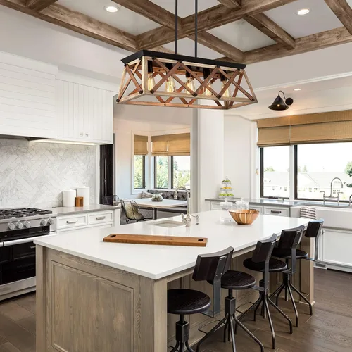 Vista 7 de Lámpara de techo para casa de campo, lámpara de comedor de 5 luces sobre mesa, lámpara rectangular lineal, iluminación colgante de isla para cocina