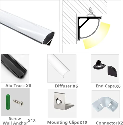 Vista 3 de THMOOTHER Tira LED con forma de V de 3.28 pies, resistente a los rayos UV, difusor de canal negro, paquete de 6 perfiles de aluminio con cubierta