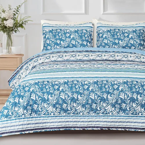 Vista 18 de Exclusivo Mezcla - Juegos de edredón reversibles de estilo bohemio de tamaño Queen, colcha azul ligera, juego de ropa de cama de patchwork