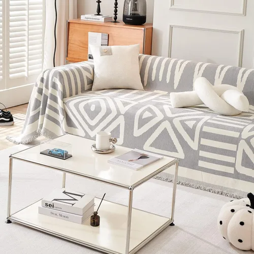 Vista 7 de VClife - Funda para sofá de 2 plazas, de felpilla, antideslizante, bohemia, lavable, apta para perros, suave, lavable, con borlas, jacquard 2# Gris