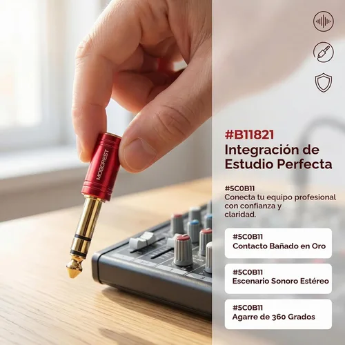Vista 5 de MOBOREST Adaptador de auriculares TRS hembra de 1/4" macho a 0.138 in (1/8 pulgadas), color rojo, 1 unidad