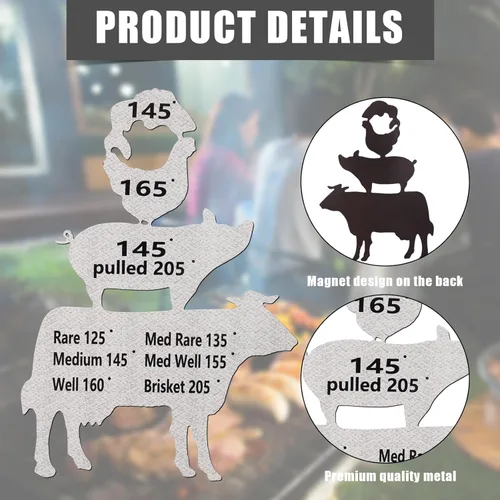 Vista 3 de Guía de temperatura de carne a la parrilla, regalo de barbacoa para hombres, imán de metal