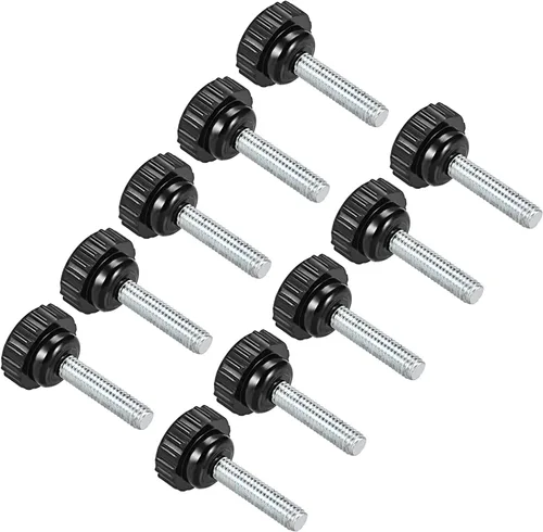 Vista 14 de Perillas de sujeción moleteadas, rosca macho M4 x 0.394 in, cabeza de 0.630 in, pomos de plástico termoestable para tornillo de pulgar negro