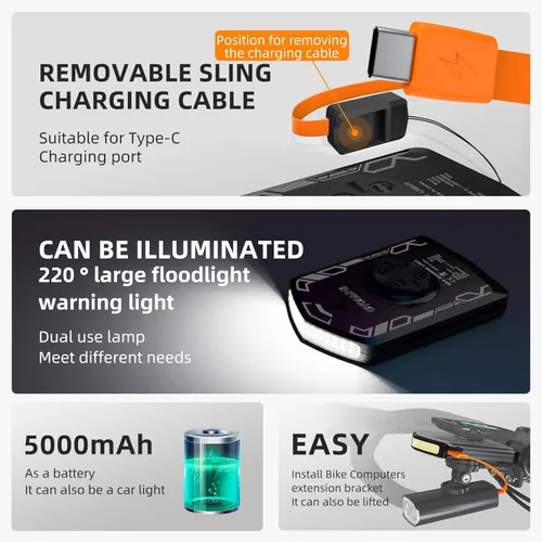 Vista 7 de Luz de bicicleta compatible con la computadora de bicicleta Garmin, gran angular de 220° para ser vista, luz diurna de 5000 mAh luz intermitente