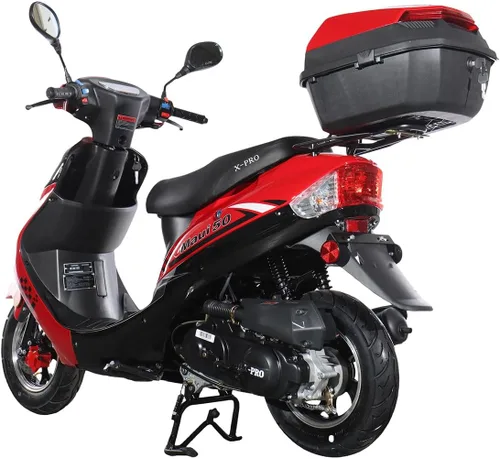 Vista 5 de X-PRO Ciclomotor de gasolina 50 con ruedas de aluminio de 10 pulgadas, maletero trasero, arranque eléctrico/Kick Start! (negro)