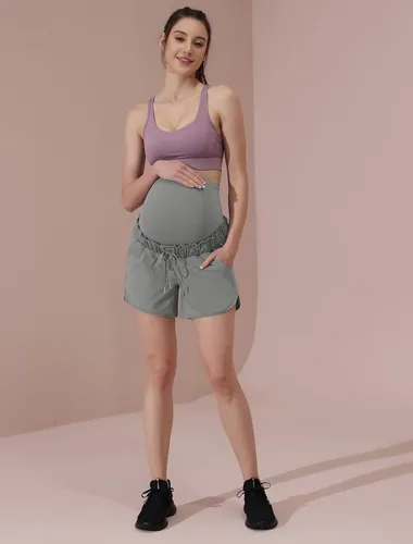 Vista 2 de Maacie Maternity High Waist Shorts Drawstring Workout Shorts with Pockets
