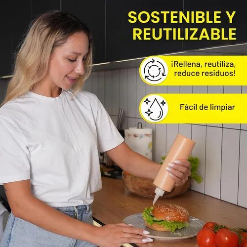Vista 7 de BRIGHTFROM Botellas vacías de 16 onzas, paquete de 2 recipientes para chorro con parte superior roja, sin BPA para condimentos, jarabe, salsa