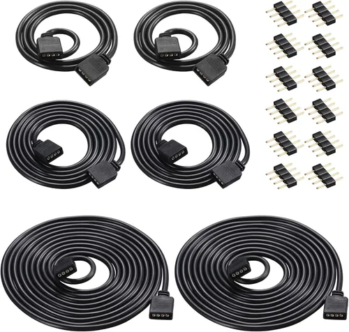 Honoson 6 piezas de cable de extensión RGB de 4 pines, conector de tira LED, kit de cables de cable con conector de clavija de 12 piezas para tira