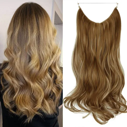 Vista 8 de OMGREAT Extensiones de cabello con alambre transparente invisible, rizado, ondulado, postizo secreto oculto para mujeres, de 20 pulgadas, 4.4 onzas