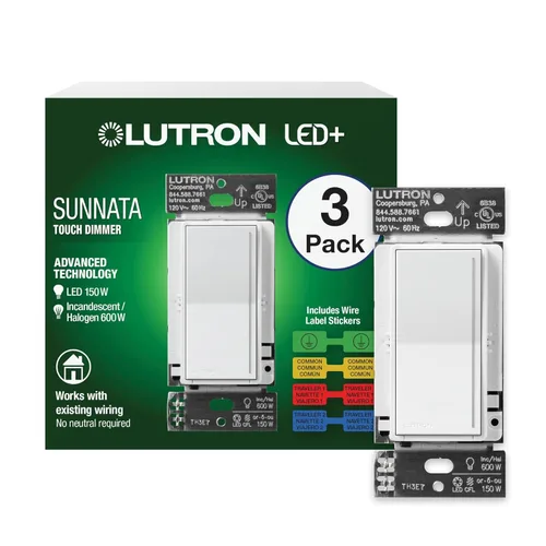 Vista 18 de Lutron Sunnata Interruptor accesorio de encendido/apagado, solo para uso con reguladores LED+ Sunnata, ST-AS-BL, Negro