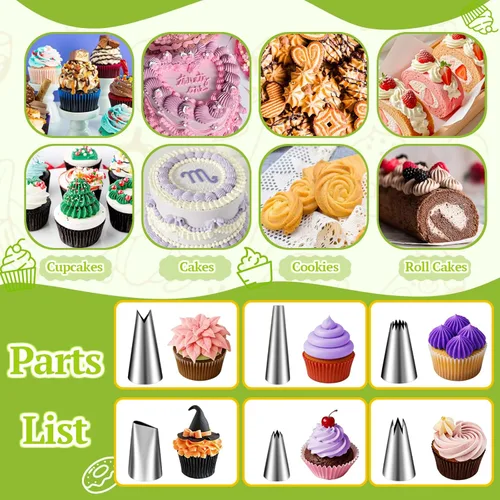 Vista 4 de Suuker Juego de jeringas para decoración de postres, kit de tuberías de glaseado de acero inoxidable, herramientas de decoración de pasteles con 6