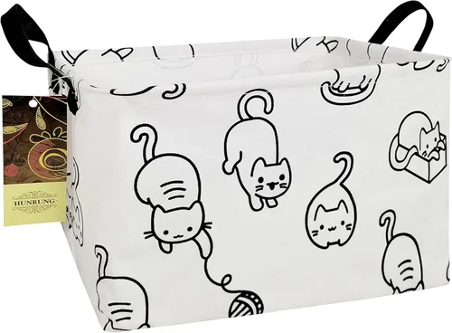 Vista 17 de HUNRUNG Cesta rectangular de almacenamiento de lona, bonita cesta organizadora de lona para juguetes de mascotas, niños, libros, ropa, perfecta