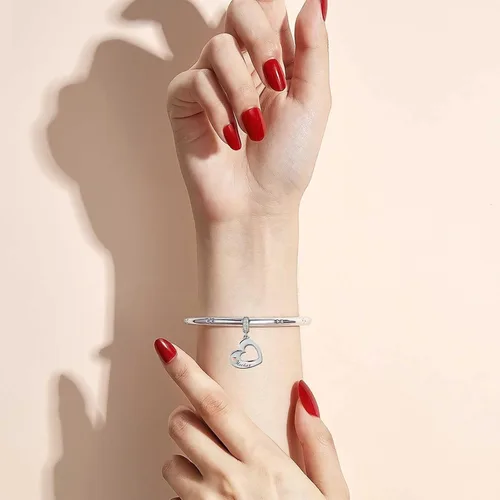 Vista 3 de KunBead Dije colgante de corazón para mujeres y niñas, madre e hijo, compatible con pulseras Pandora, Cobre, vidrio