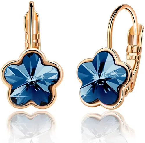 Aretes colgantes de flor de cristal austriaco para mujer, chapados en oro rosa de 14 quilates, joyería hipoalergénica