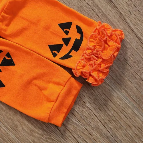 Vista 6 de Conjunto de 4 piezas de Halloween para bebés y niñas de manga larga de malla con falda de burbujas leggings