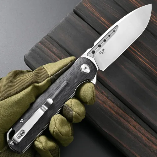 Vista 6 de Sitivien ST131 - Cuchillo plegable, hoja D2 G10, cuchillo de herramientas EDC con bloqueo de forro para acampar al aire libre, senderismo, pesca