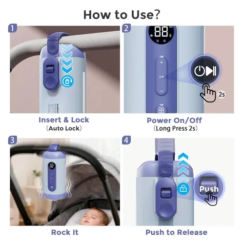 Vista 8 de Cuna Vibradora Recargable y Chupete para Bebé Sin Manos – Dispositivo de Vibración Portátil con 6 Niveles, 21 Melodías y Sensor Inteligente