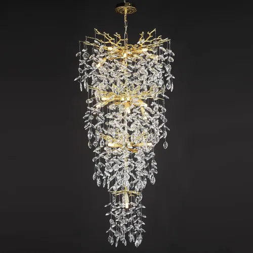 Vista 20 de YUYI 23.6" Candelabro moderno de oro con ramas de árbol de cristal, iluminación redonda de gota de lluvia de 8 luces para comedor, sala de estar