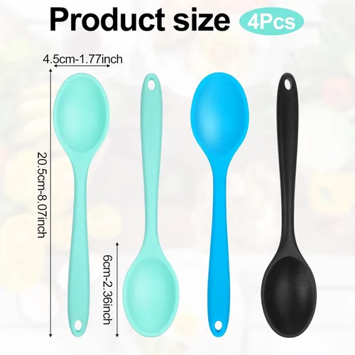 Vista 2 de 4 cucharas pequeñas de silicona, cuchara de silicona para cocinar, cucharas resistentes al calor, pequeñas cucharas de cocina antiadherentes