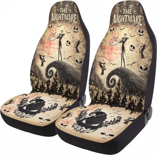 Vista 23 de GENANY Horror Nightmare Skellington - 2 fundas de asiento delantero para automóvil, camión, SUV, regalos de Navidad, funda de asiento de cubo
