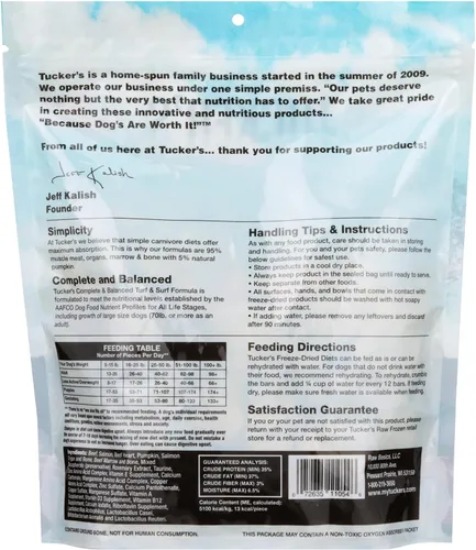 Vista 2 de Tucker's Raw Frozen Alimento crudo liofilizado para perros, fórmula de césped y surf, 14 onzas