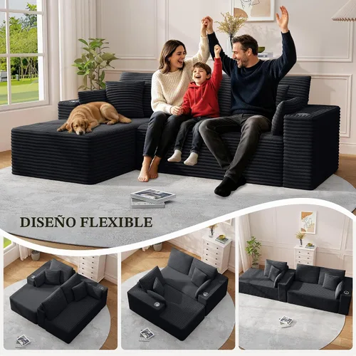 Vista 3 de Sofás deshuesados de 103 pulgadas para sala de estar, sofá en forma de L con diván, sofá modular modular sin montaje para dormitorio, apartamento