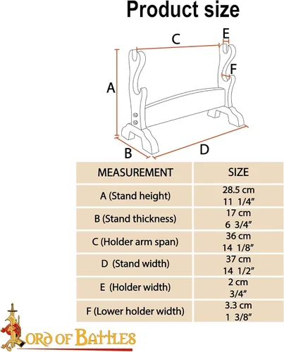 Vista 3 de Lord of Battles Soporte medieval de madera maciza para espada, soporte para espada, exhibición de espada de gladiador, soporte para espada katana